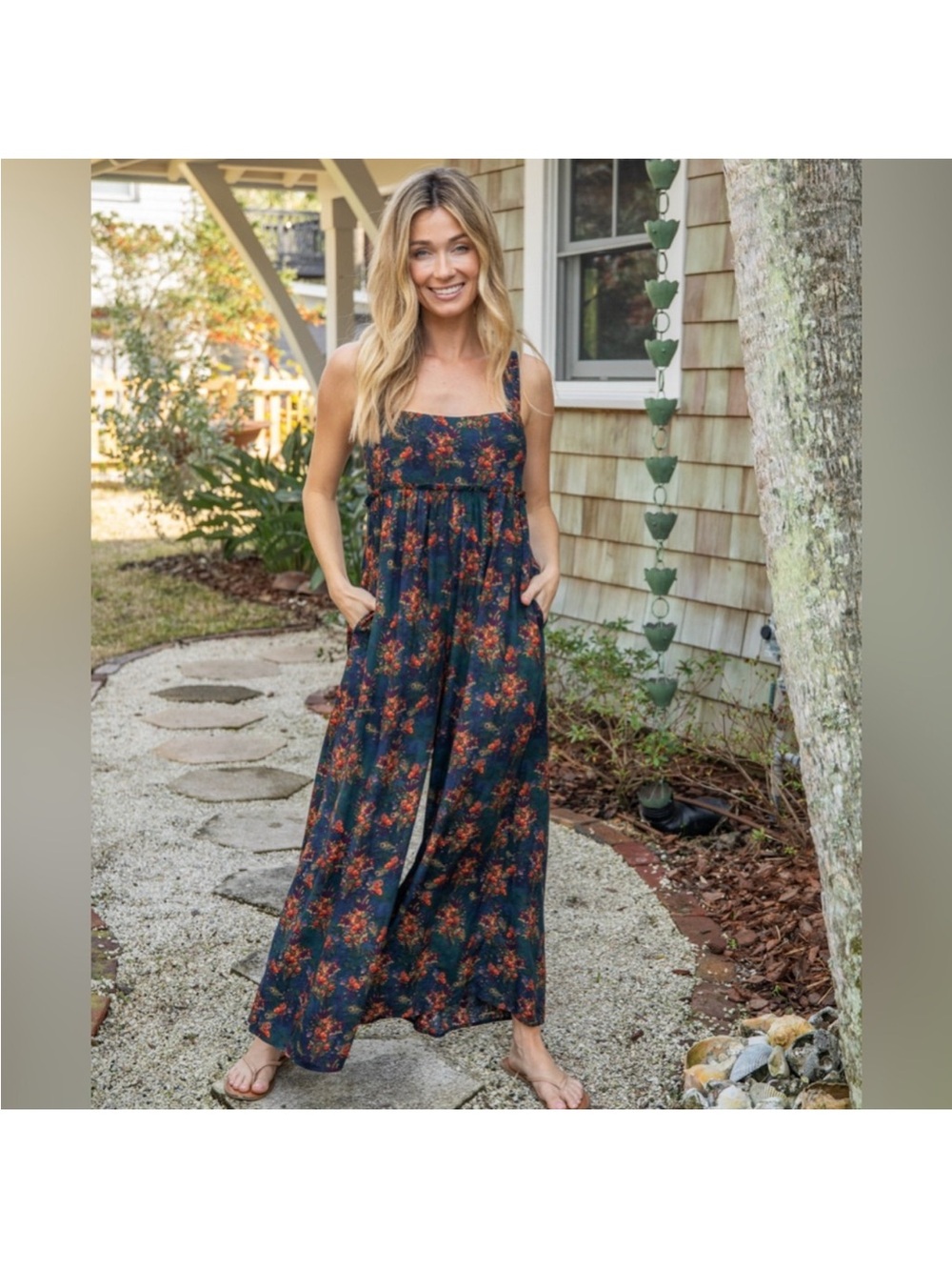 NWT Natural Life Gabi Jumpsuit - Navy Red Floral size Large